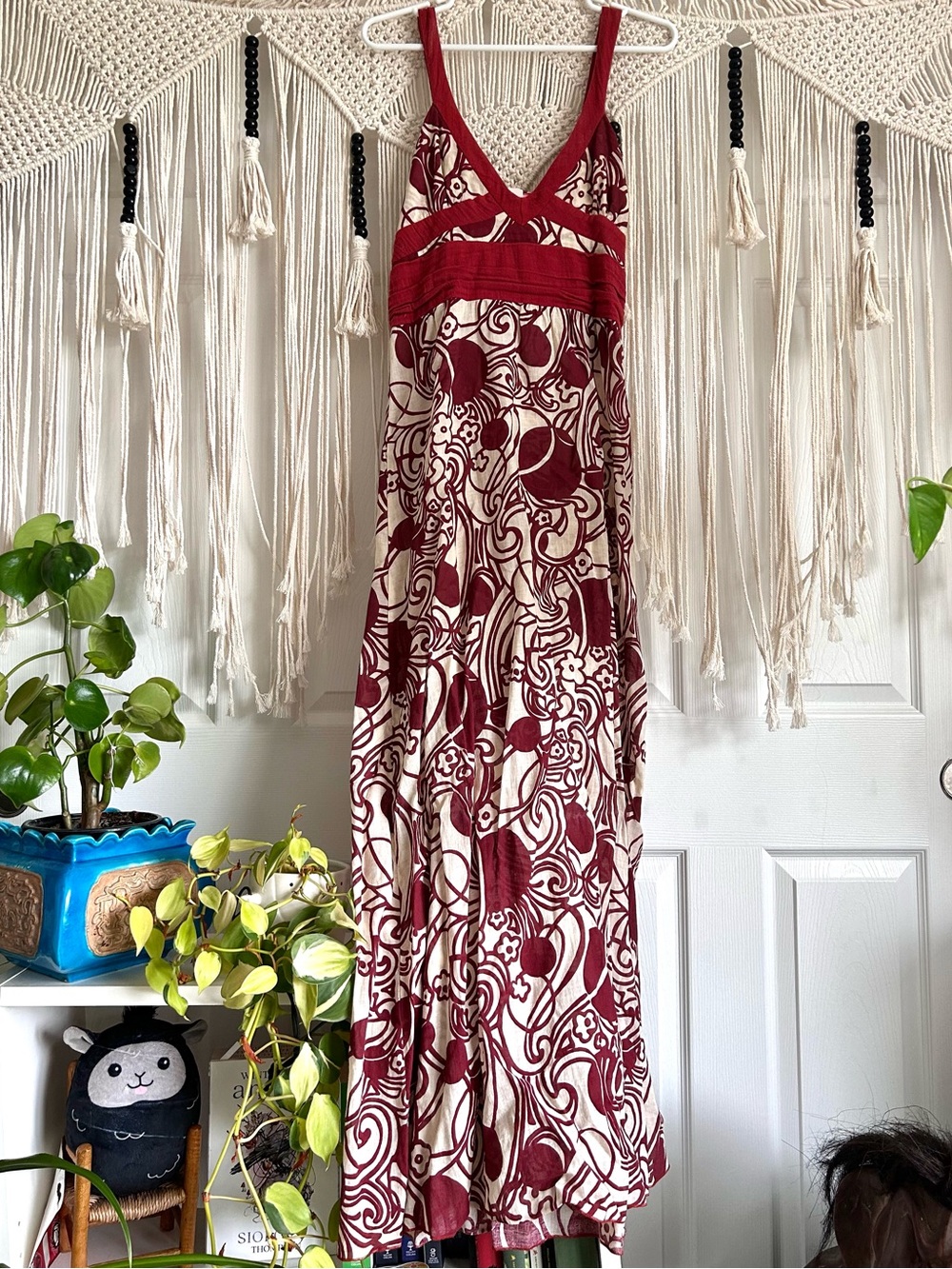 Wine Red & Cream Maxi Dress